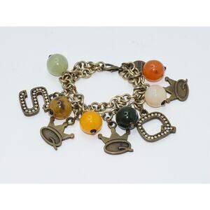 SAVE THE QUEEN Rhinestone Charm Glass Beads Dangle Fashion Bracelet RARE!!!